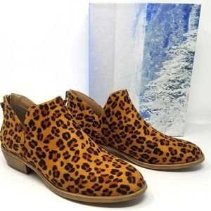 Leopard Print Ankle Booties New Animal Print Box Low Heel  Zipper Womens Size 8